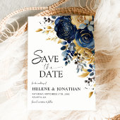 Elegante Marine Blauw Terracotta Gouden Bloemen Hu Save The Date