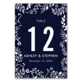 Elegante Marine Blauw Wit Bloemen Tafelnummers (Voorkant)