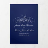 Elegante Marine Blauw & Wit bruiloft Drieluik Programma (Cover)