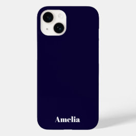 Elegante Marine Blauw Wit Gepersonaliseerde Naam Case-Mate iPhone 14 Hoesje
