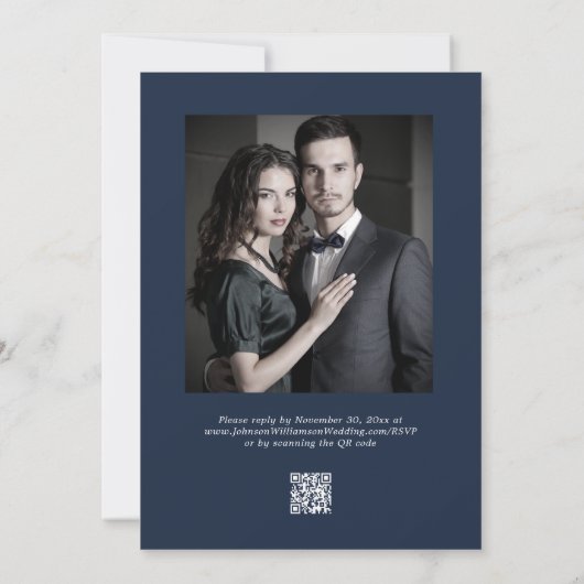 Elegante Marine Blauw Wit Goud Border Wedding Kaart (Achterkant)