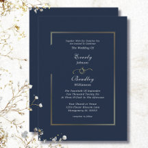 Elegante Marine Blauw Wit Goud Border Wedding