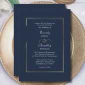 Elegante Marine Blauw Wit Goud Border Wedding Kaart