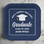 Elegante Marine Blauw Wit Graduation Party Square Papieren Bordje
