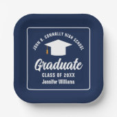 Elegante Marine Blauw Wit Graduation Party Square Papieren Bordje (Voorkant)