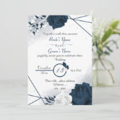 Elegante marine blauw & witte bloemen bruiloft uit kaart (Staand voorkant)