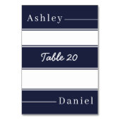 Elegante Marine Blauw Witte Strepen Delicate Weddi Kaart (Achterkant)