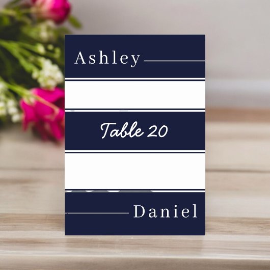 Elegante Marine Blauw Witte Strepen Delicate Weddi Kaart