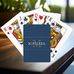 Elegante Marine Blauw Zilver Monogram Aangepaste N Pokerkaarten<br><div class="desc">Pas de tekst aan en creëer eenvoudig uw gepersonaliseerde speelkaarten. Klik op ONTWERP BEWERKEN om de tekstkleur of achtergrondkleur te wijzigen. U kunt dit ONTWERP OVERBRENGEN naar andere Zazzle-producten en aanpassen aan de meeste Zazzle-items. Standaard Studio-design zijn gemaakt in hoge-resolutieafbeeldingen voor professionele afdrukken. Dank u voor het kiezen van onze...</div>