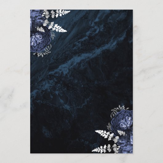 Elegante Marine Blauw Zilveren Bloemen Huwelijk Menu (Achterkant)