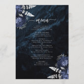 Elegante Marine Blauw Zilveren Bloemen Huwelijk Menu (Voorkant)