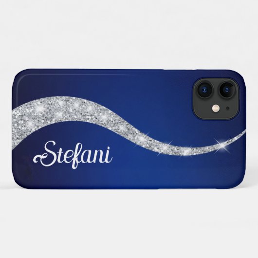 Elegante Marine blauw zilveren faux glitter Online Case-Mate iPhone Case (Achterkant (horizontaal))