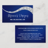 Elegante Marine blauw zilveren faux glitter Online Visitekaartje (Voorkant / Achterkant)