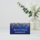Elegante Marine blauw zilveren faux glitter Online Visitekaartje (Staand voorkant)