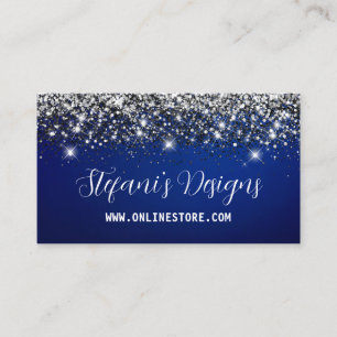 Elegante Marine blauw zilveren faux glitter Online Visitekaartje