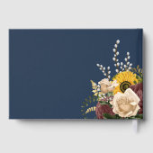 Elegante Marine Blauw Zonnebloem Trouwgoud Gastenboek (Achterkant)