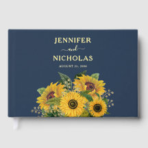 Elegante Marine Blauw Zonnebloem Trouwgoud