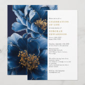 Elegante Marine Blauwe Bloemen Viering van het Lev Kaart (Voorkant / Achterkant)