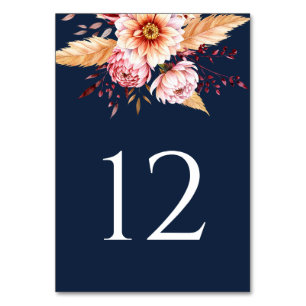 Elegante Marine Blauwe Boho Bloemen Huwelijk Kaart