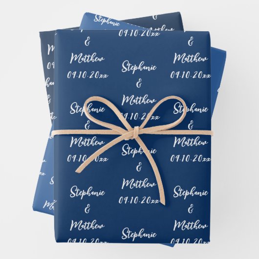 Elegante marine blauwe bruid bruidegom namen bruil inpakpapier vel (In situ)
