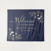 Elegante marine blauwe bruiloft welkom achtergrond wandkleed (Voorkant (horizontaal))