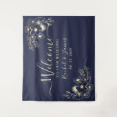 Elegante marine blauwe bruiloft welkom achtergrond wandkleed (Voorkant)