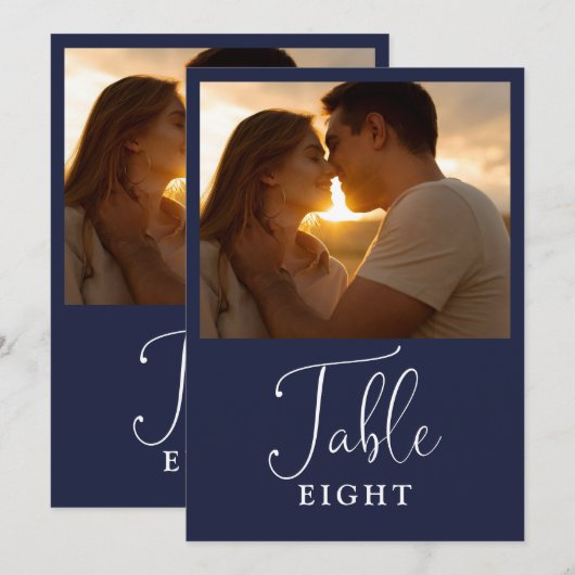 Elegante Marine Blauwe Fototafel Nummer Kaart (Voorkant / Achterkant)