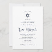 Elegante marine blauwe kalligrafie | Bar Mitzvah Kaart (Voorkant)