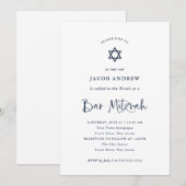 Elegante marine blauwe kalligrafie | Bar Mitzvah Kaart (Voorkant / Achterkant)