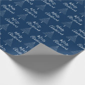 Elegante Marine Blauwe Kerstboom Vrolijk Kerstfees Cadeaupapier (Hoek)