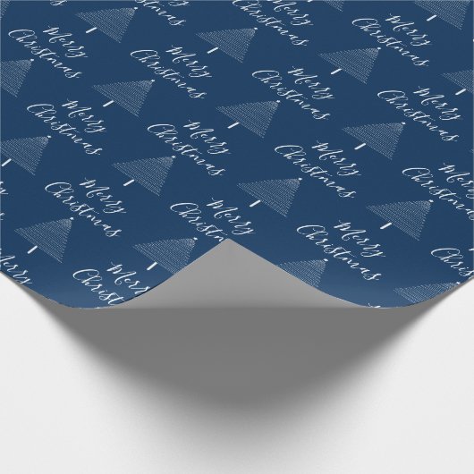 Elegante Marine Blauwe Kerstboom Vrolijk Kerstfees Cadeaupapier (Hoek)