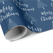Elegante Marine Blauwe Kerstboom Vrolijk Kerstfees Cadeaupapier (Rol Hoek)