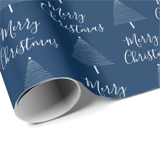 Elegante Marine Blauwe Kerstboom Vrolijk Kerstfees Cadeaupapier (Rol Hoek)