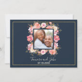 Elegante Marine Blauwe Koraal Bloemen Fotobruiloft Kaart (Achterkant)