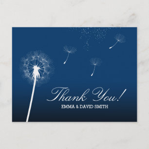 Elegante Marine Blauwe Paardenbloem Blowing Bedank Briefkaart