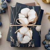 Elegante Marine Blauwe Patroon Bloemen Inpakpapier Vel