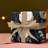 Elegante Marine Blauwe Patroon Bloemen Inpakpapier Vel