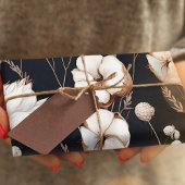 Elegante Marine Blauwe Patroon Bloemen Inpakpapier Vel