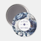 Elegante Marine Blauwe pioenen & witte rozen bruil Magneet (Voorkant / Achterkant)