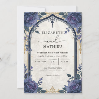 Elegante Marine Bloemenboog Botanische bruiloft Kaart