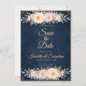 Elegante marine bloemige bruiloft save the date (Voorkant)