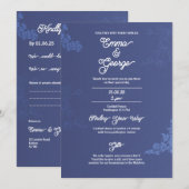 Elegante marine bloemige trouwkaart kaart (Voorkant / Achterkant)