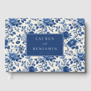 Elegante marine bloemrijke vintage gastenboek