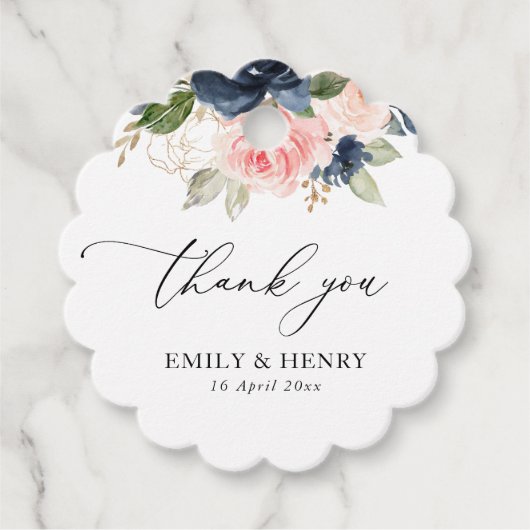 Elegante marine blos bloemenbruiloft bedankt bedankjes labels (Voorkant)