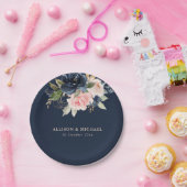 Elegante marine & blozen bloemenbruiloft papieren bordje (Feest)