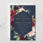 elegante marine bordeaux bloeit bruiloft kaart (Voorkant)