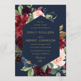 elegante marine bordeaux bloeit bruiloft kaart