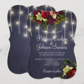 Elegante marine bordeaux bloemen rustieke lichten kaart (Voorkant / Achterkant)