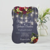 Elegante marine bordeaux bloemen rustieke lichten kaart (Staand voorkant)