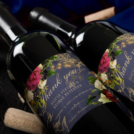 Elegante marine bordeaux goud typografie bruiloft wijn etiket